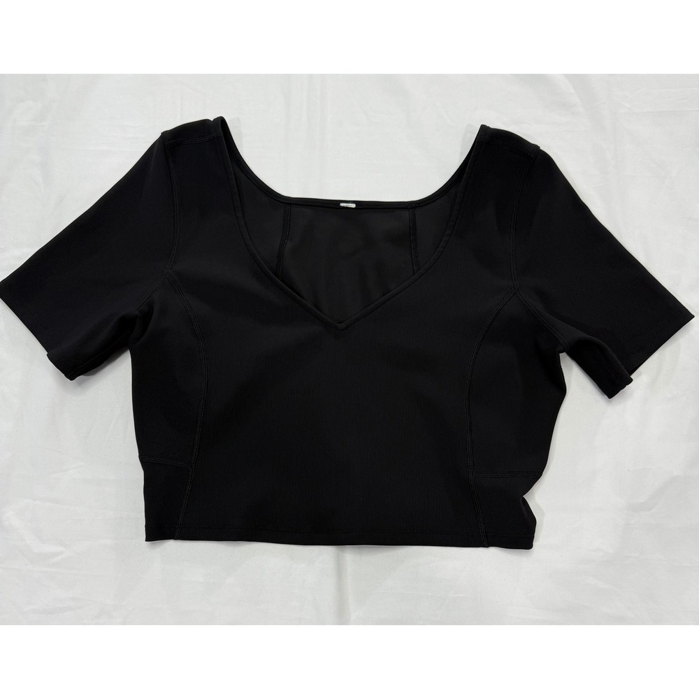 Lululemon Ribbed V-Neck Short Sleeve Crop Top Black Activewear Tee